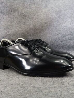Barclay Shoes Mens 8.5 Oxford Patent Formal Classic Event Dressy Black Lace Up